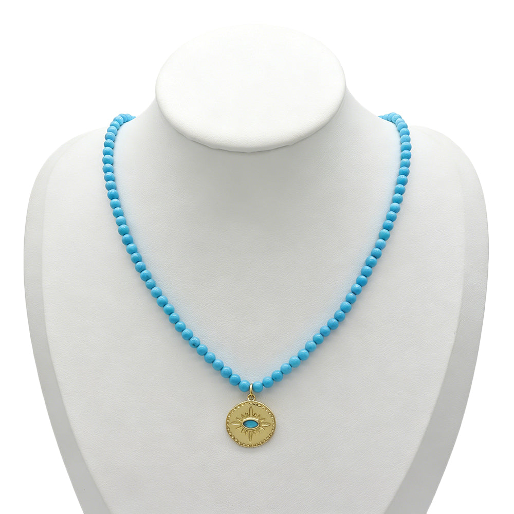 Handmade Customizable Natural Stone Beads Necklace With Brass Pendant