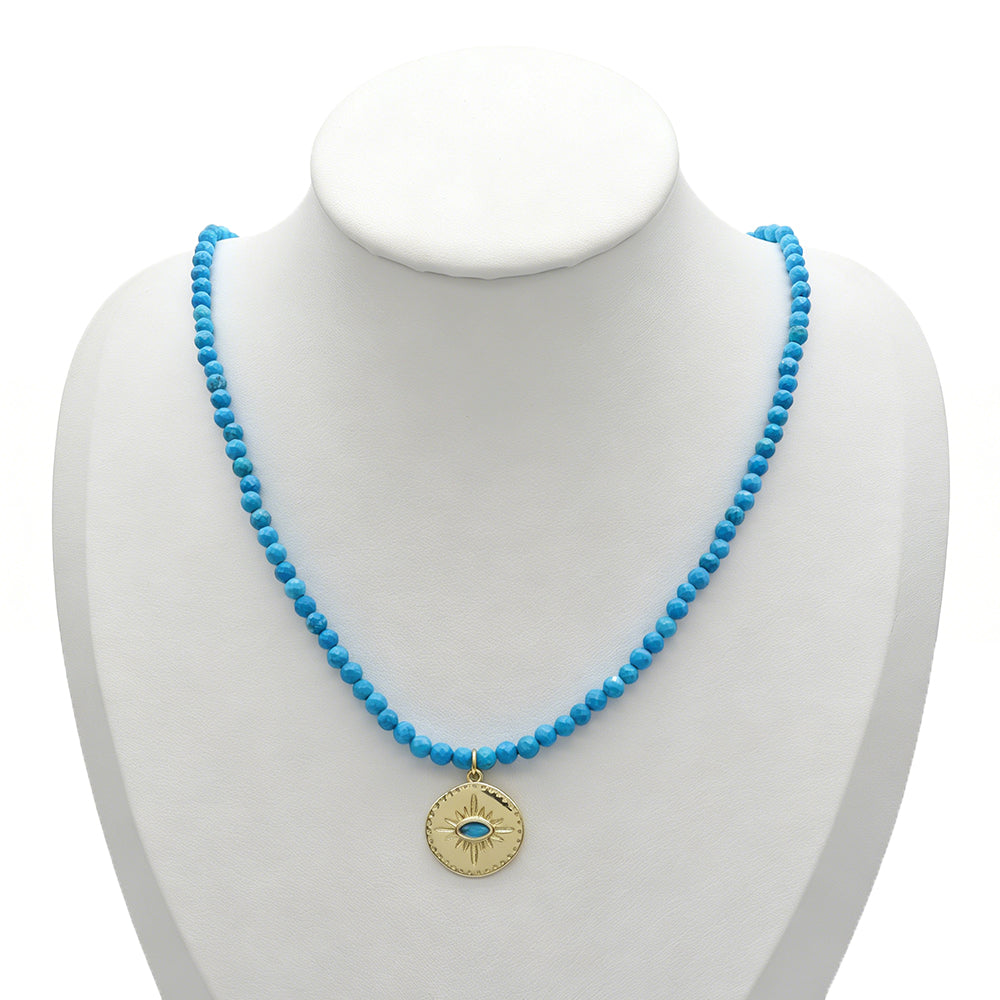 Handmade Customizable Natural Stone Beads Necklace With Brass Pendant