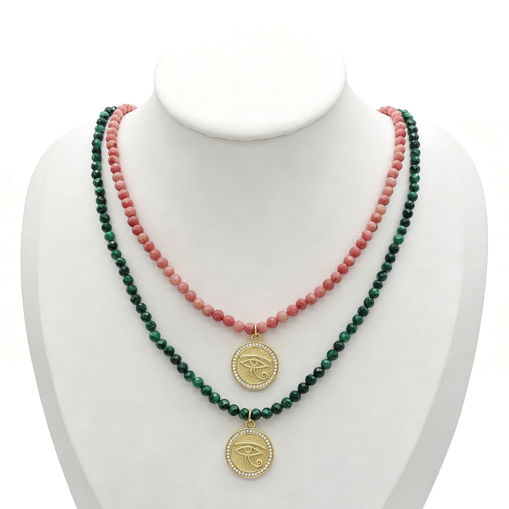 Handmade Customizable Natural Stone Beads Necklace With Brass Pendant