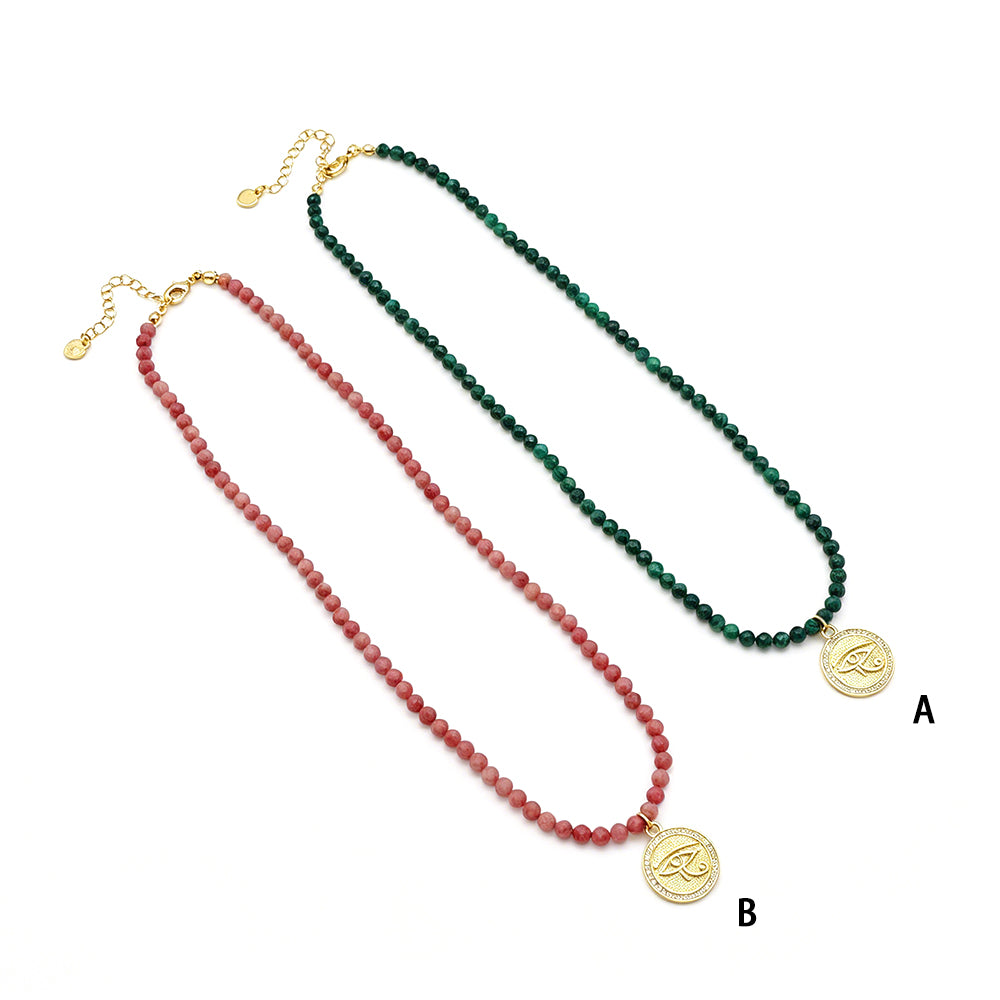Handmade Customizable Natural Stone Beads Necklace With Brass Pendant