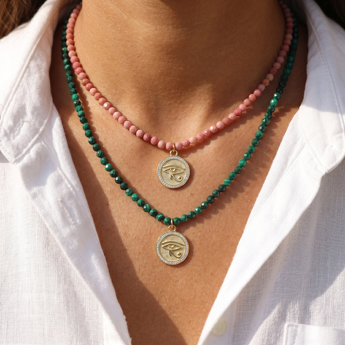 Handmade Customizable Natural Stone Beads Necklace With Brass Pendant