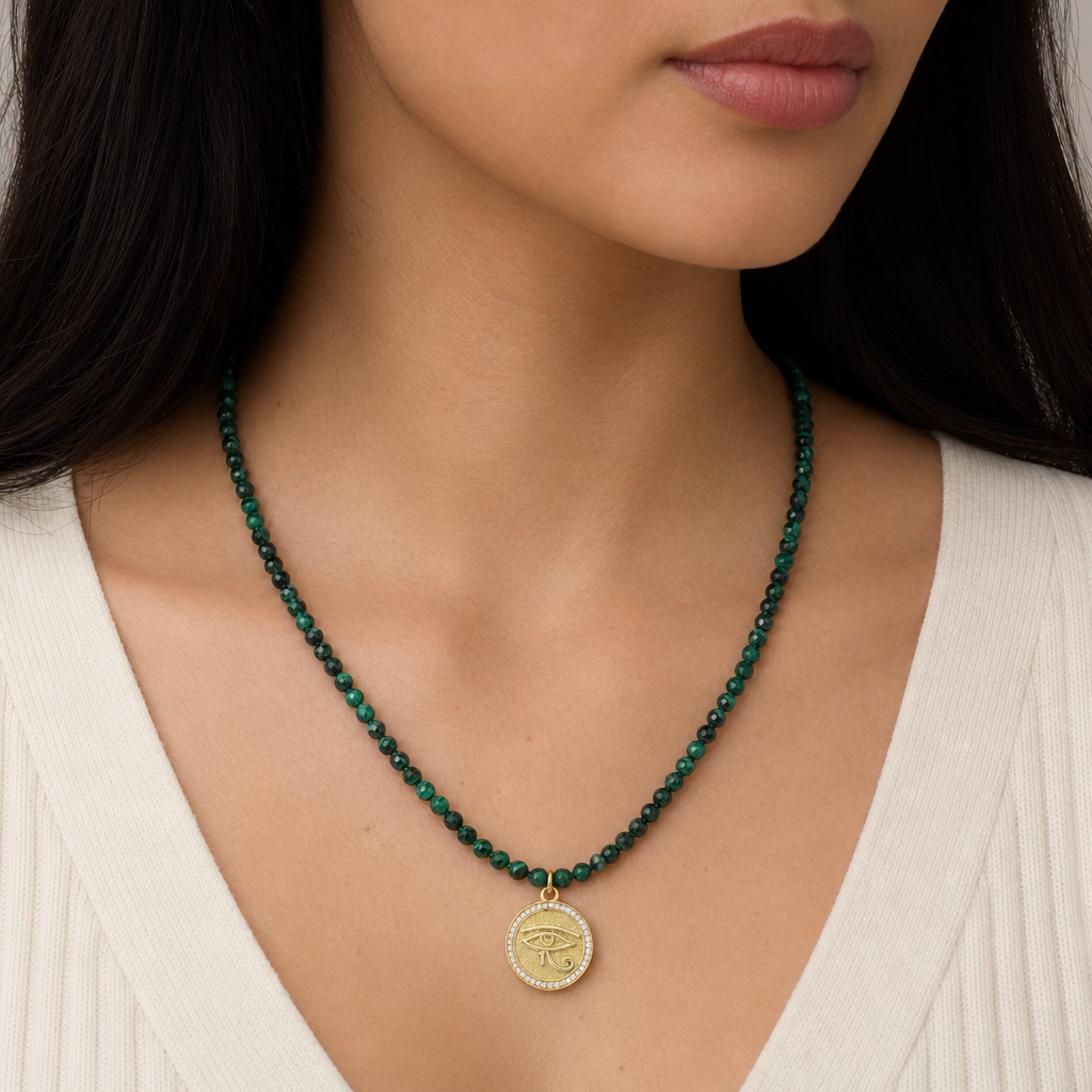 Handmade Customizable Natural Stone Beads Necklace With Brass Pendant