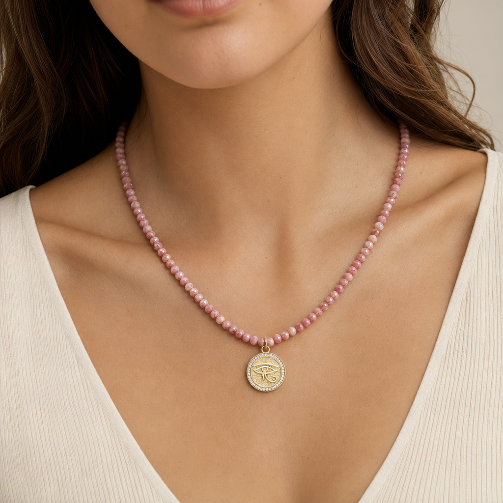 Handmade Customizable Natural Stone Beads Necklace With Brass Pendant