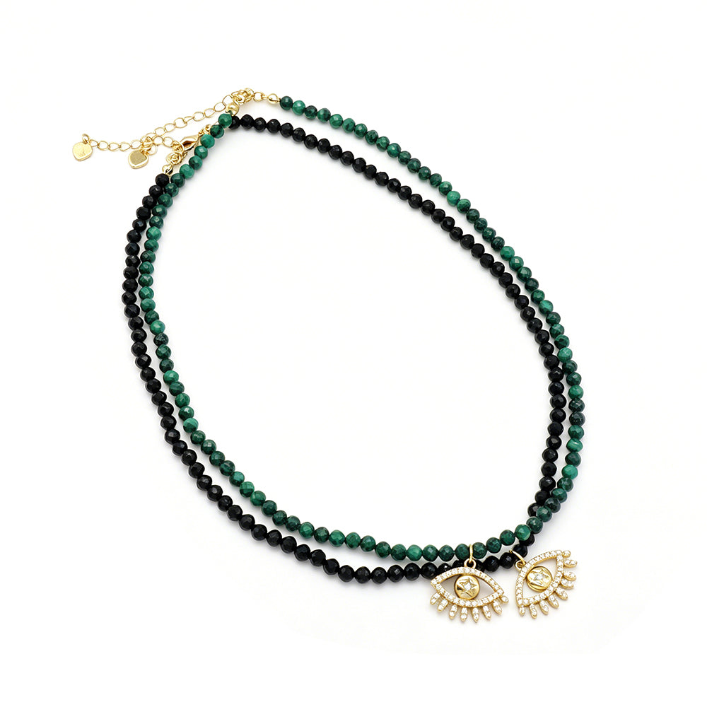 Handmade Customizable Natural Stone Beads Necklace With Brass Pendant