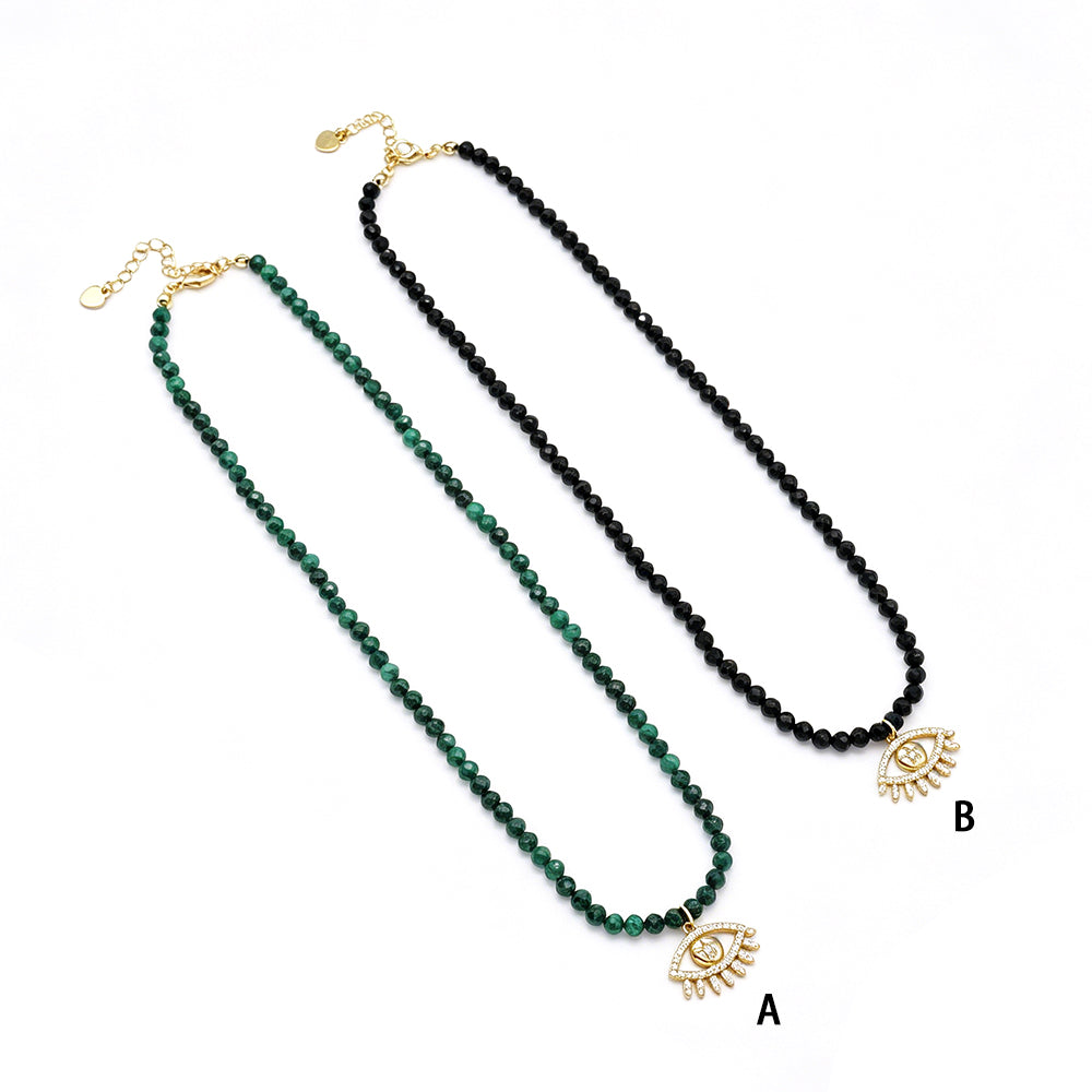 Handmade Customizable Natural Stone Beads Necklace With Brass Pendant