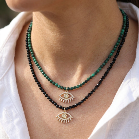 Handmade Customizable Natural Stone Beads Necklace With Brass Pendant