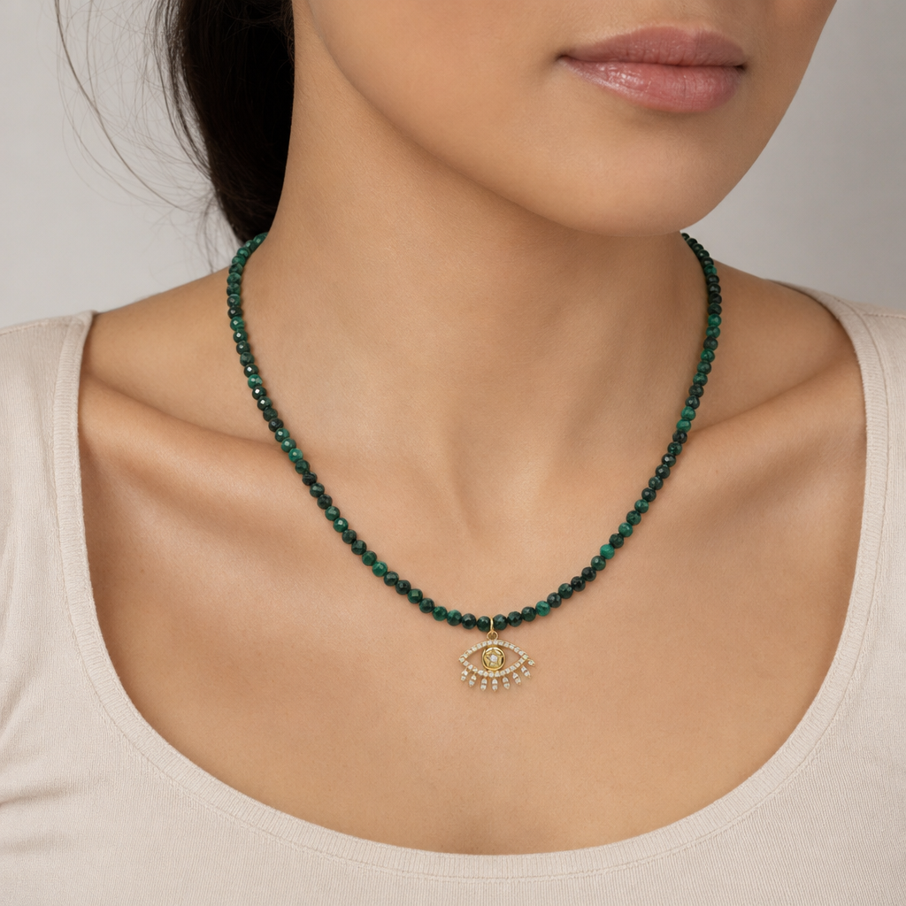 Handmade Customizable Natural Stone Beads Necklace With Brass Pendant