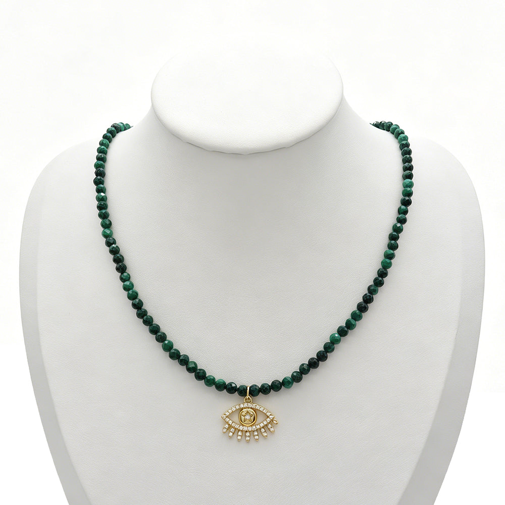 Handmade Customizable Natural Stone Beads Necklace With Brass Pendant