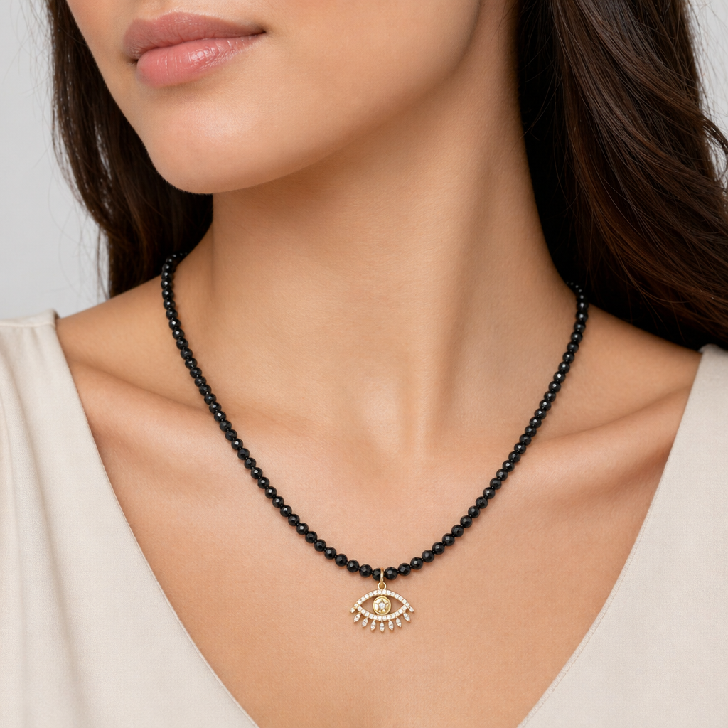 Handmade Customizable Natural Stone Beads Necklace With Brass Pendant