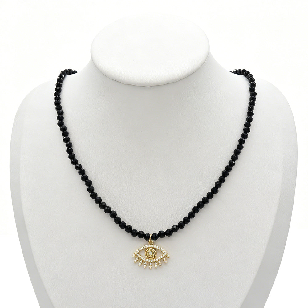 Handmade Customizable Natural Stone Beads Necklace With Brass Pendant