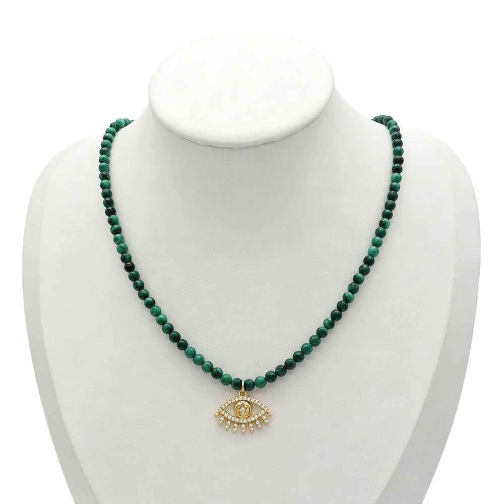 Handmade Customizable Natural Malachite Beads Black Onyx Beads Necklace With Brass Pendant
