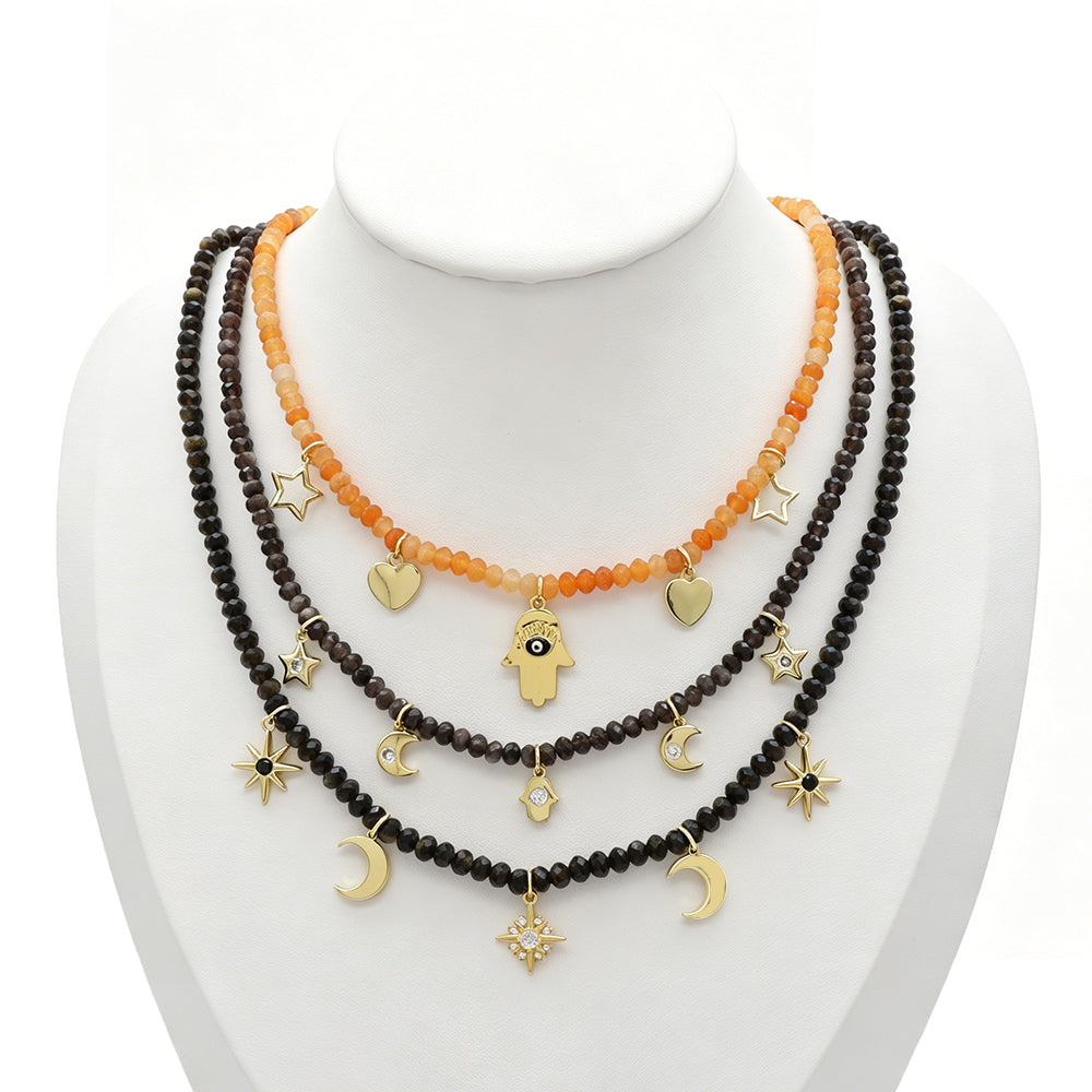 Handmade Customizable Natural Stone Beads Necklace With Brass Pendant