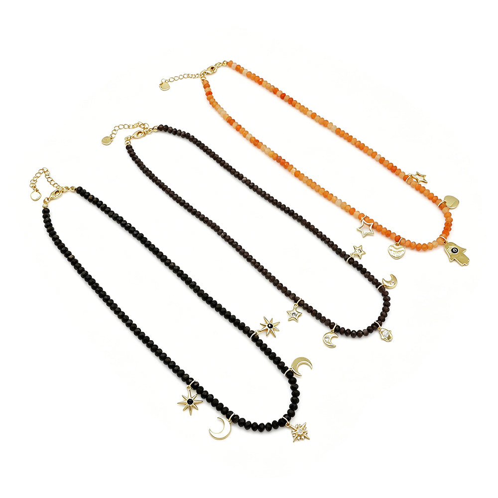 Handmade Customizable Natural Stone Beads Necklace With Brass Pendant