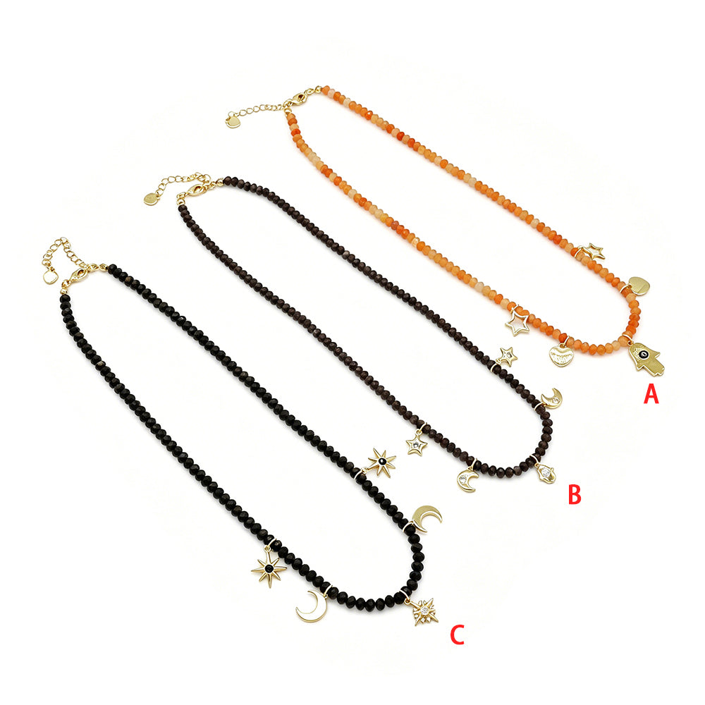 Handmade Customizable Natural Stone Beads Necklace With Brass Pendant