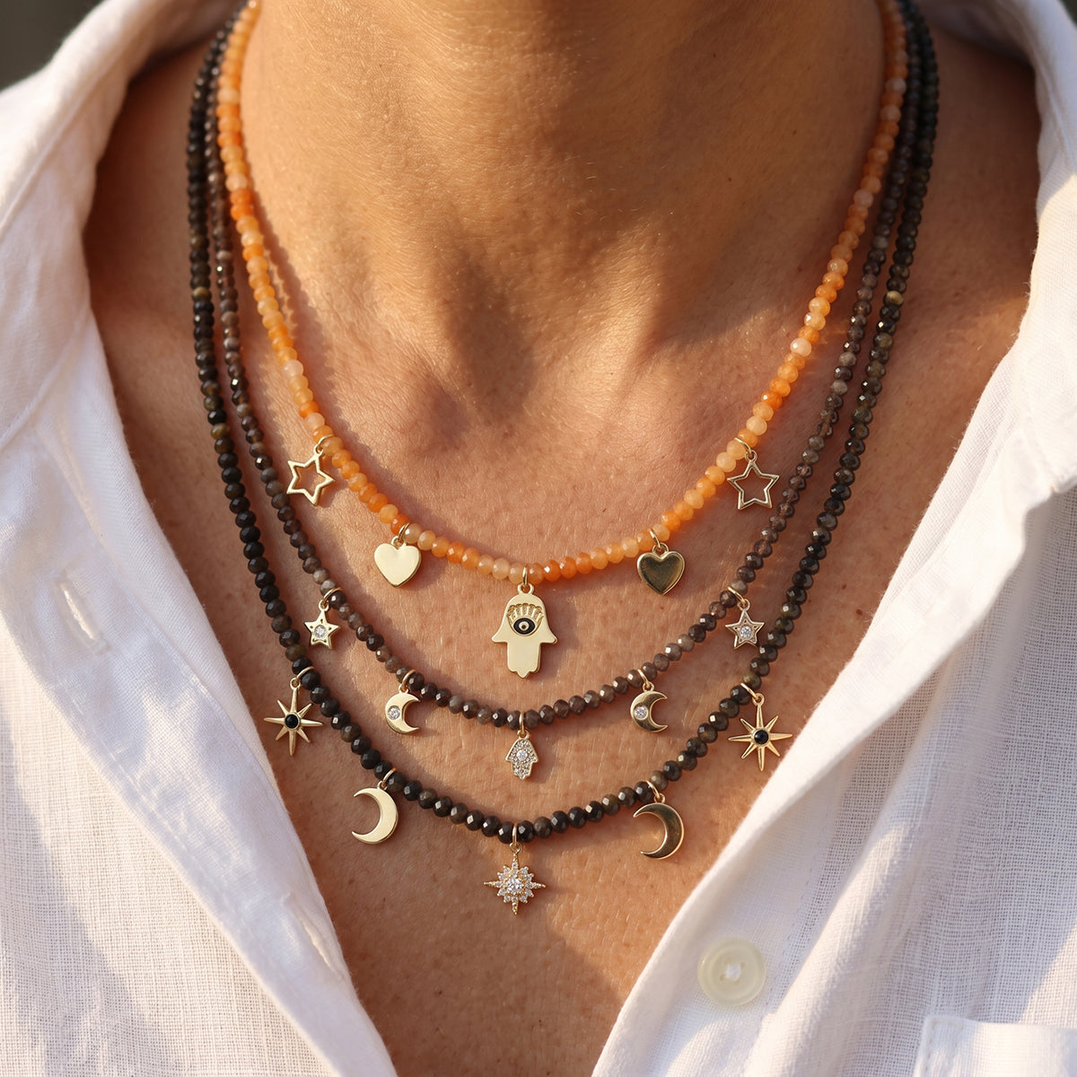 Handmade Customizable Natural Stone Beads Necklace With Brass Pendant