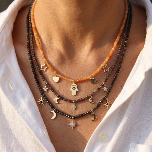 Handmade Customizable Natural Stone Beads Necklace With Brass Pendant