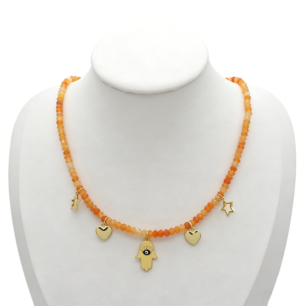 Handmade Customizable Natural Stone Beads Necklace With Brass Pendant