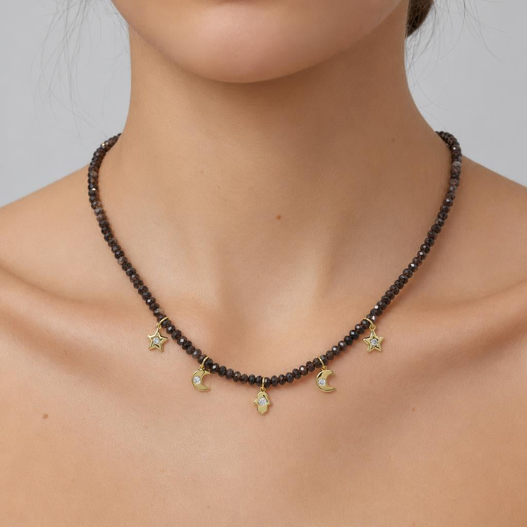 Handmade Customizable Natural Stone Beads Necklace With Brass Pendant