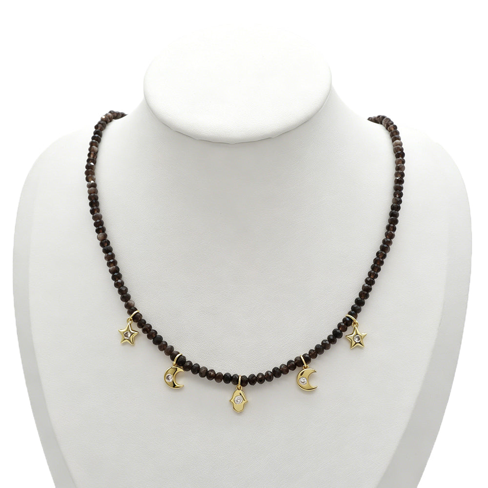 Handmade Customizable Natural Stone Beads Necklace With Brass Pendant