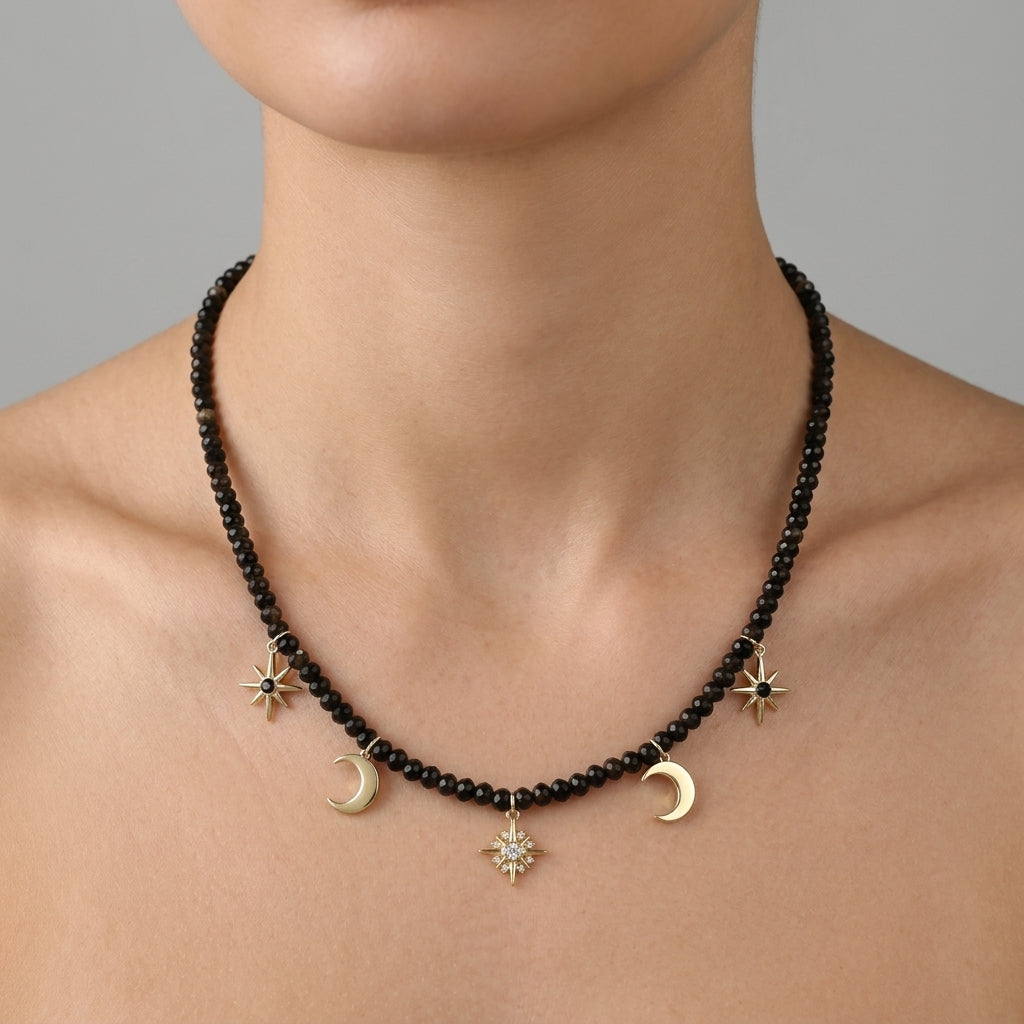 Handmade Customizable Natural Stone Beads Necklace With Brass Pendant