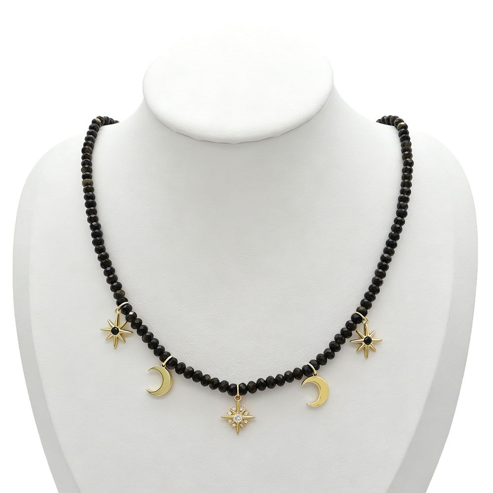 Handmade Customizable Natural Stone Beads Necklace With Brass Pendant