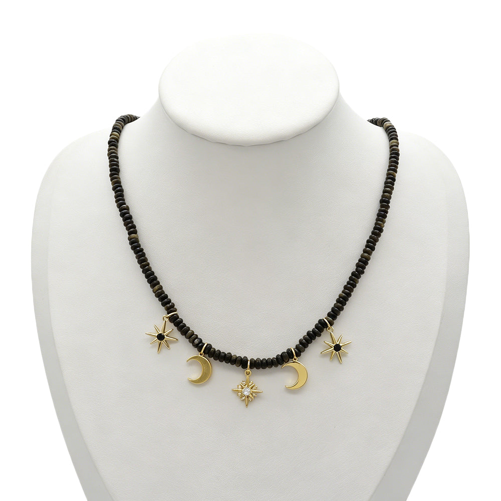 Handmade Customizable 4mm Natural Obsidian Beads Orange Aventurine Beads Necklace With Brass Pendant