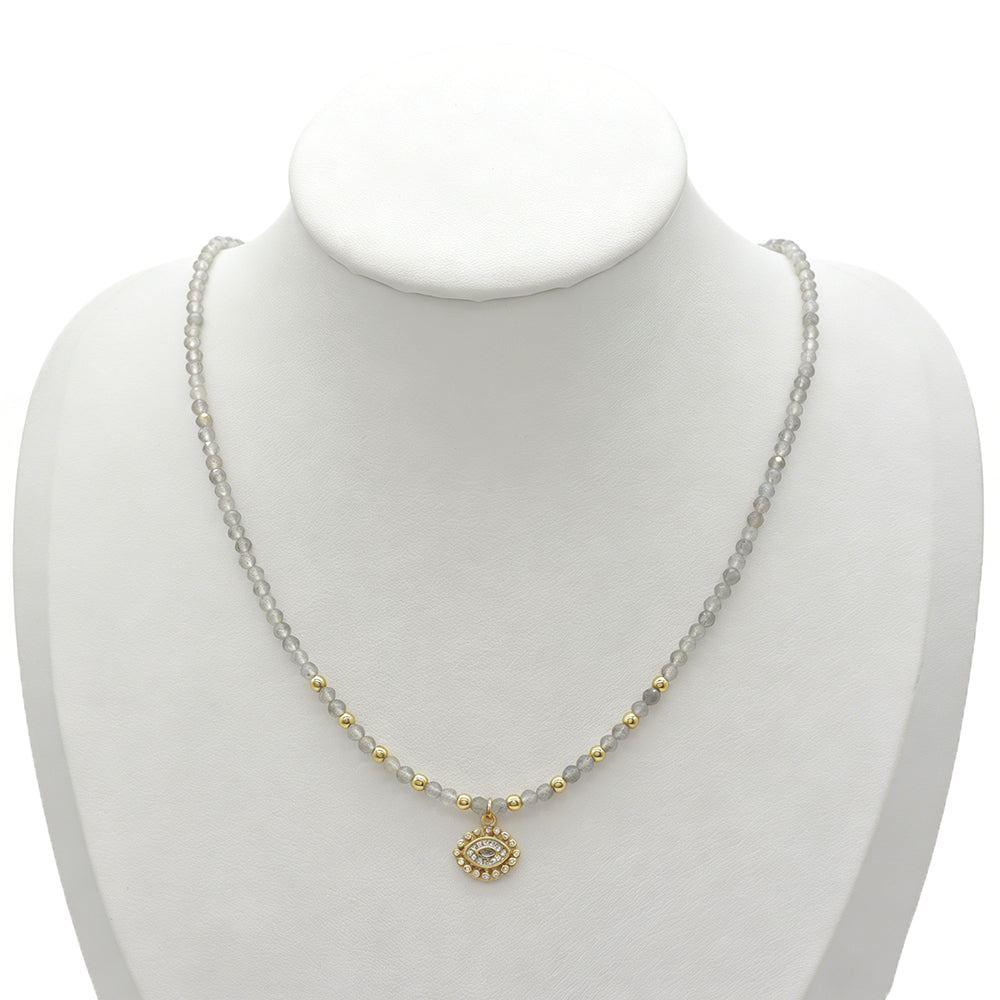 Handmade Customizable Natural Stone Beads Necklace With Brass Pendant