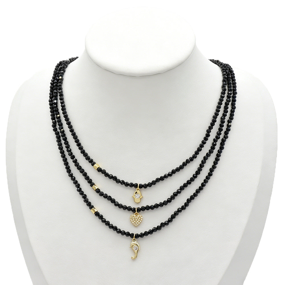 Handmade Customizable Natural Stone Beads Necklace With Brass Pendant