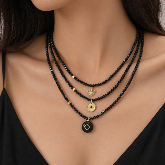 Handmade Customizable Natural Stone Beads Necklace With Brass Pendant