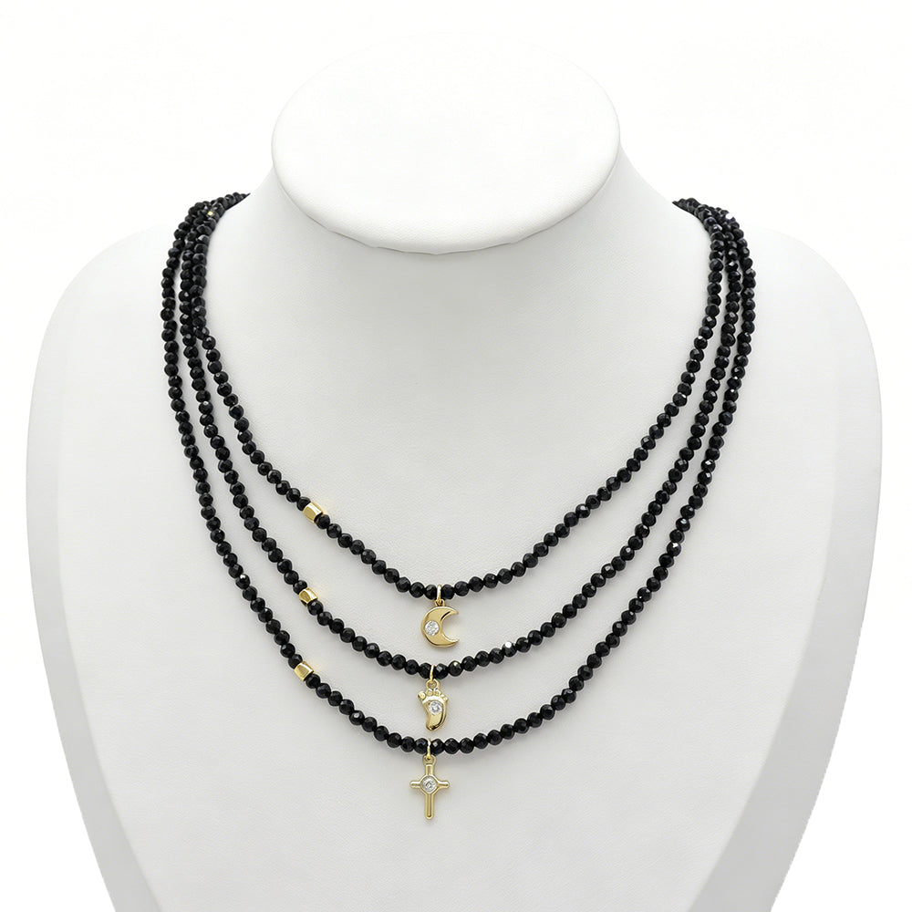 Handmade Customizable Natural Stone Beads Necklace With Brass Pendant