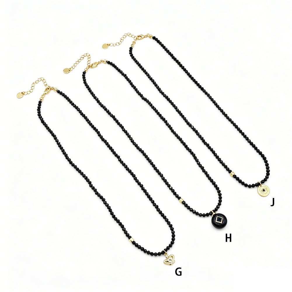 Handmade Customizable Natural Stone Beads Necklace With Brass Pendant