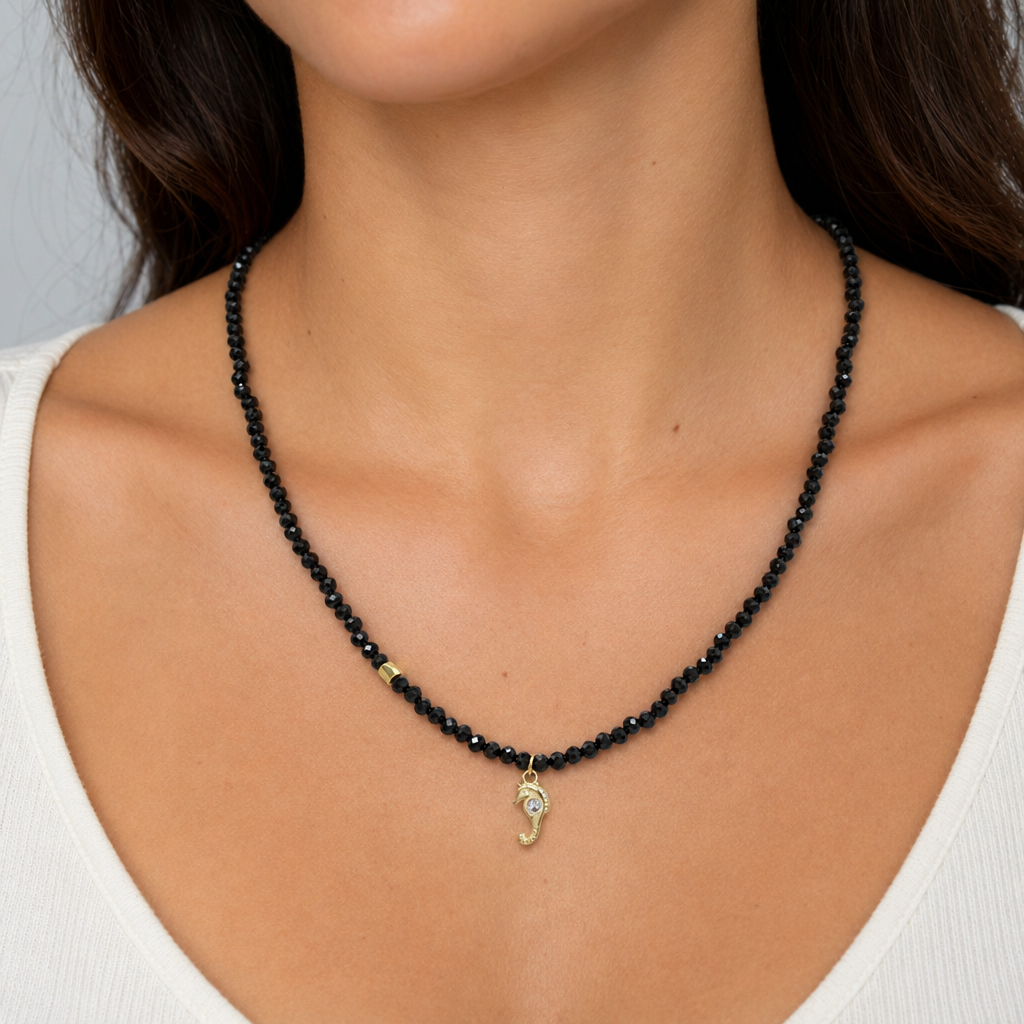 Handmade Customizable Natural Stone Beads Necklace With Brass Pendant