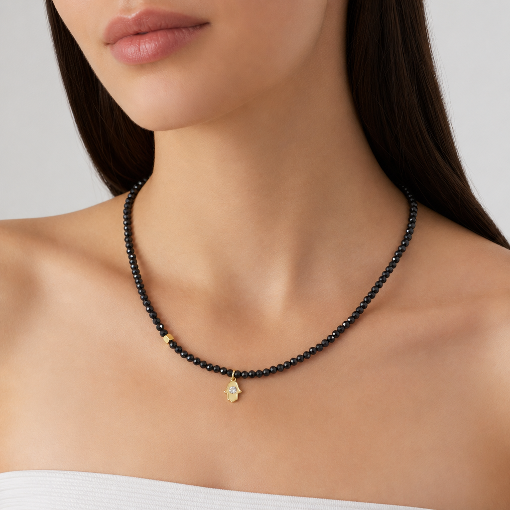 Handmade Customizable Natural Stone Beads Necklace With Brass Pendant