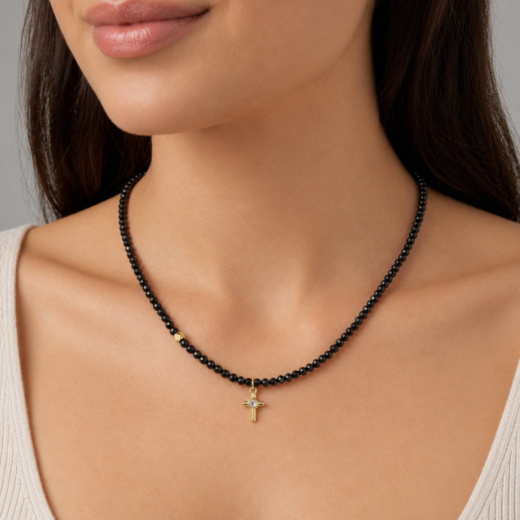 Handmade Customizable Natural Stone Beads Necklace With Brass Pendant