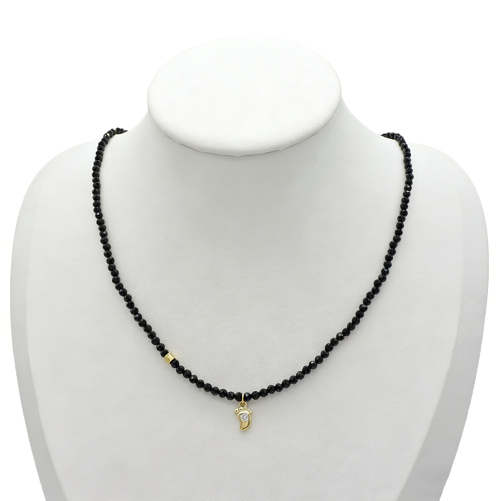 Handmade Customizable Natural Stone Beads Necklace With Brass Pendant
