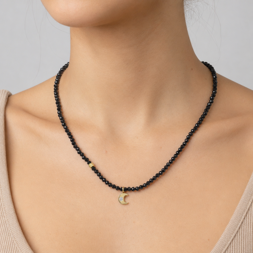 Handmade Customizable Natural Stone Beads Necklace With Brass Pendant