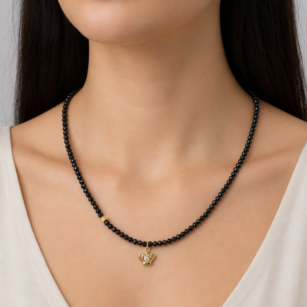 Handmade Customizable Natural Stone Beads Necklace With Brass Pendant