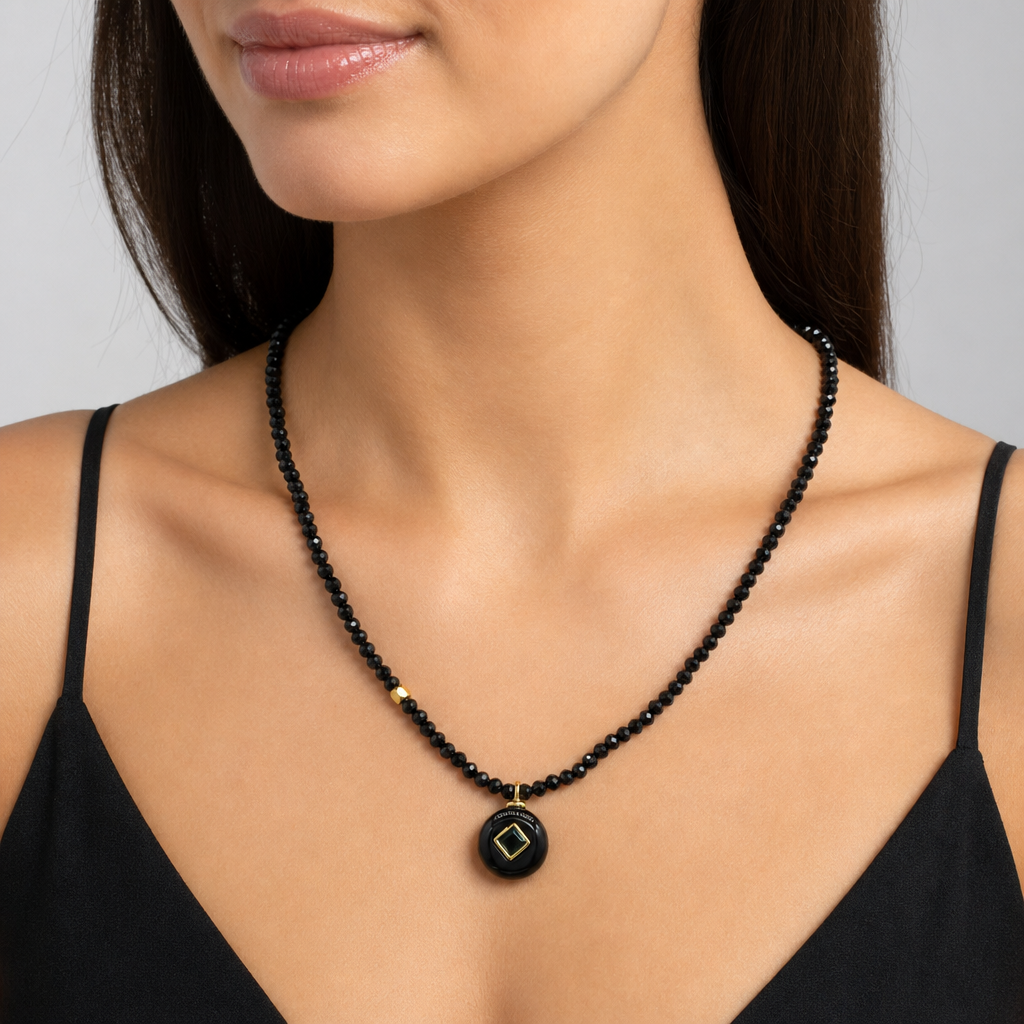 Handmade Customizable Natural Stone Beads Necklace With Brass Pendant