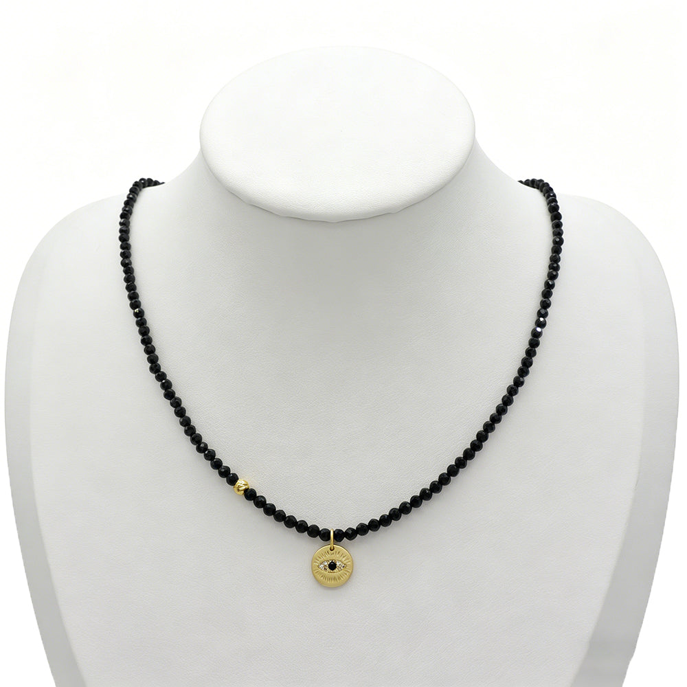 Handmade Customizable Natural Stone Beads Necklace With Brass Pendant