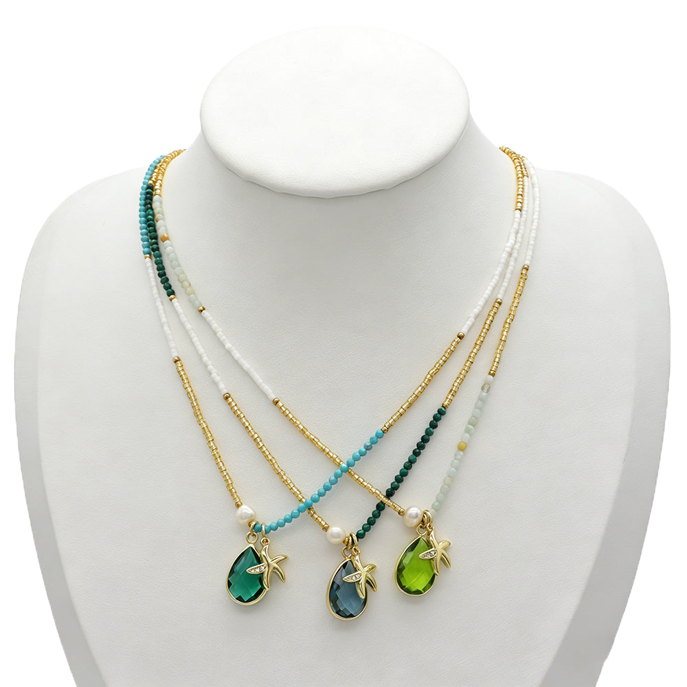 Handmade Customizable Natural Stone Beads Necklace With Miyuki Beads Fresh Water Pearl CZ