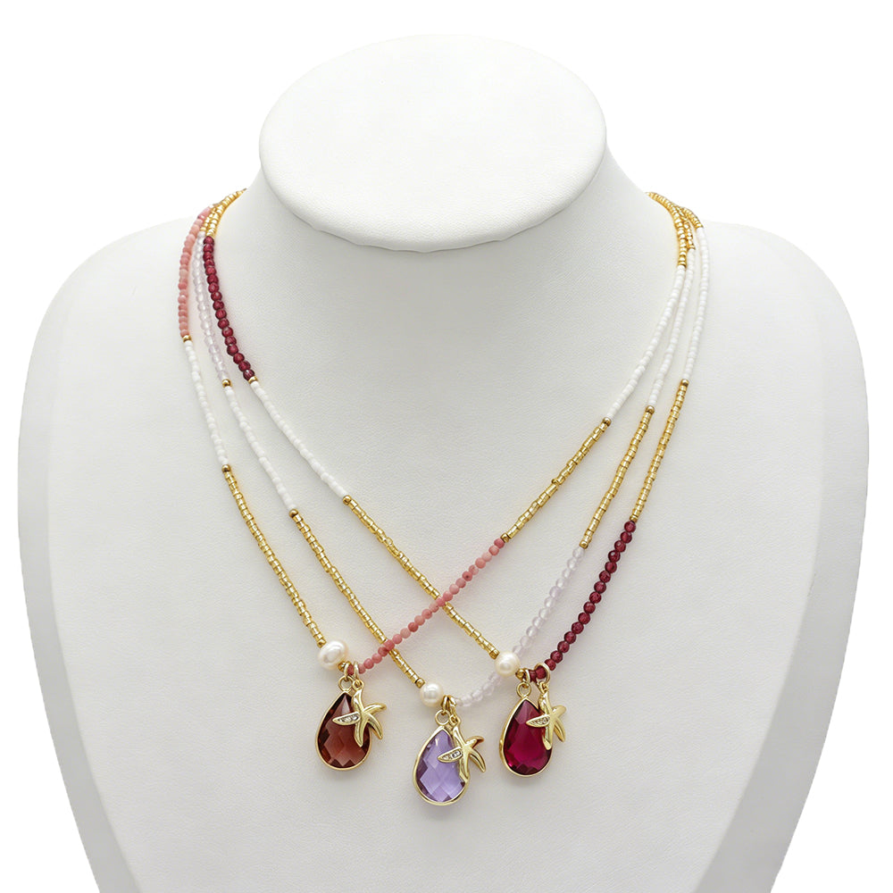 Handmade Customizable Natural Stone Beads Necklace With Miyuki Beads Fresh Water Pearl CZ