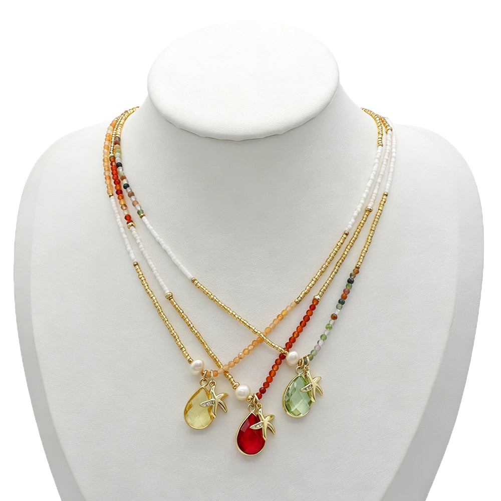 Handmade Customizable Natural Stone Beads Necklace With Miyuki Beads Fresh Water Pearl CZ