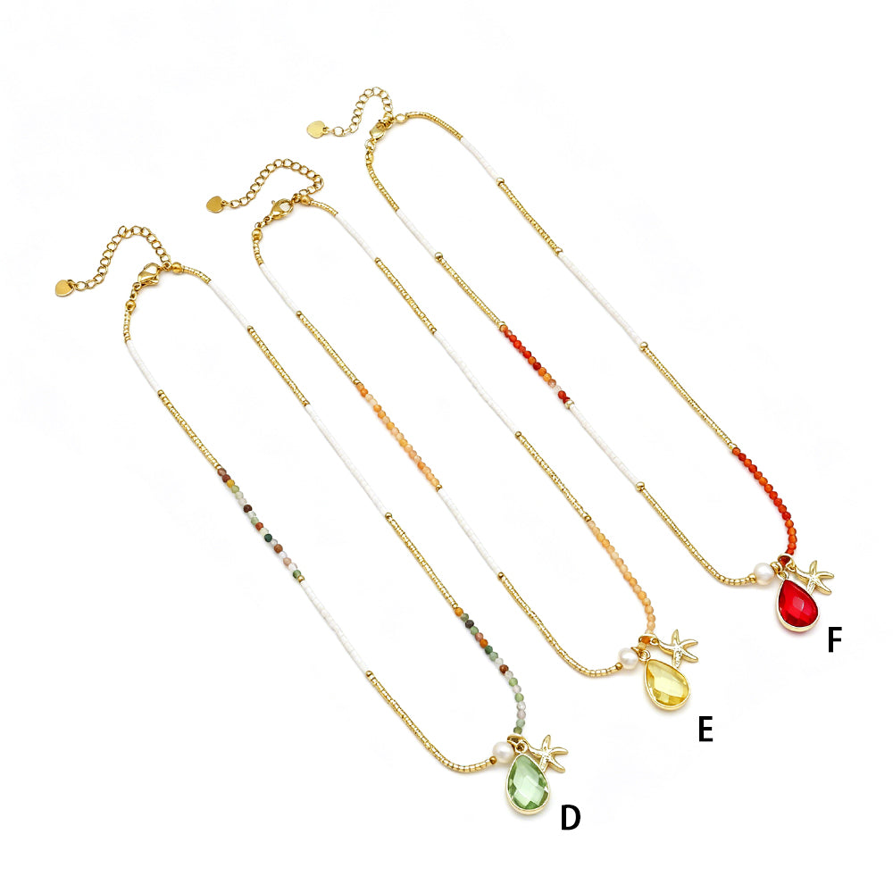 Handmade Customizable Natural Stone Beads Necklace With Miyuki Beads Fresh Water Pearl CZ