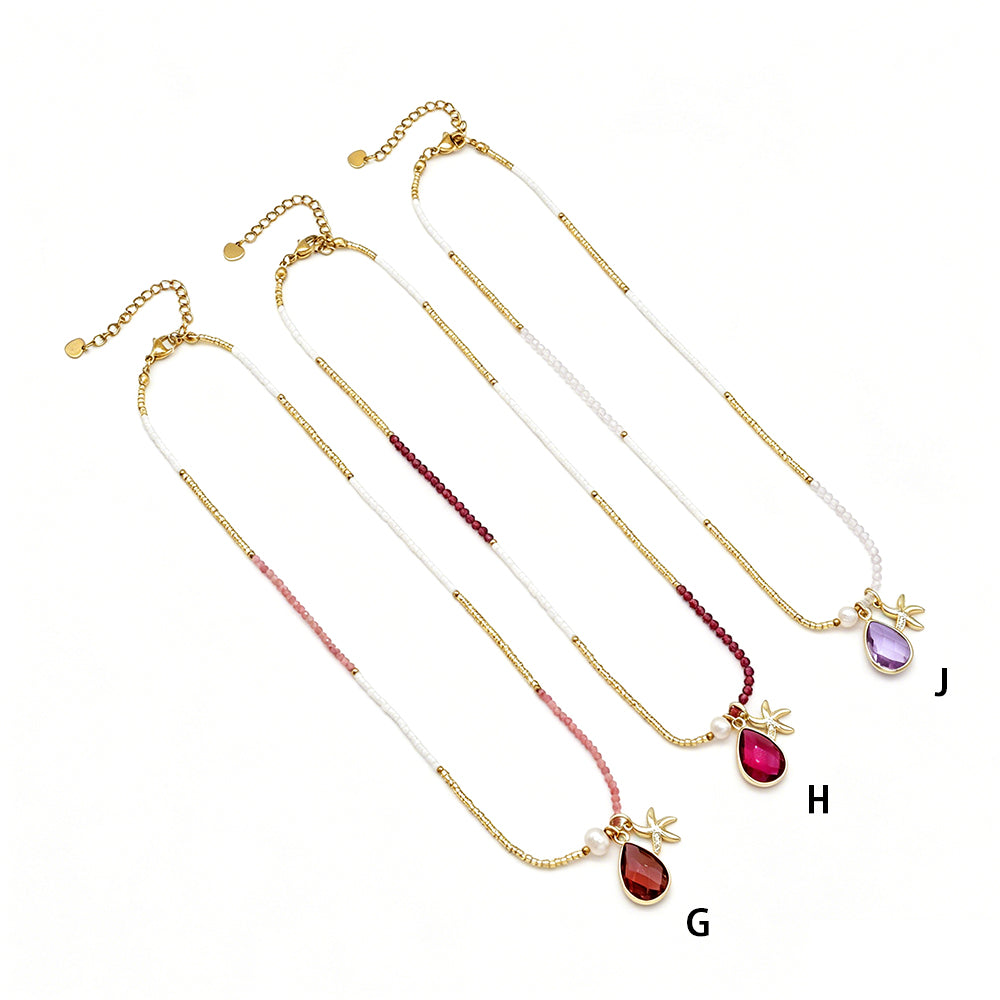 Handmade Customizable Natural Stone Beads Necklace With Miyuki Beads Fresh Water Pearl CZ