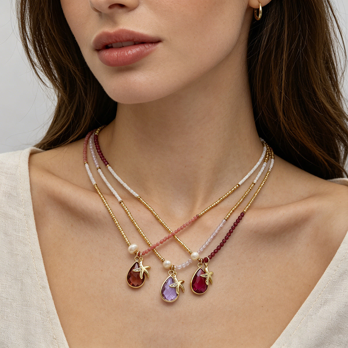 Handmade Customizable Natural Stone Beads Necklace With Miyuki Beads Fresh Water Pearl CZ
