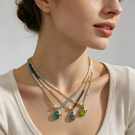 Handmade Customizable Natural Stone Beads Necklace With Miyuki Beads Fresh Water Pearl CZ