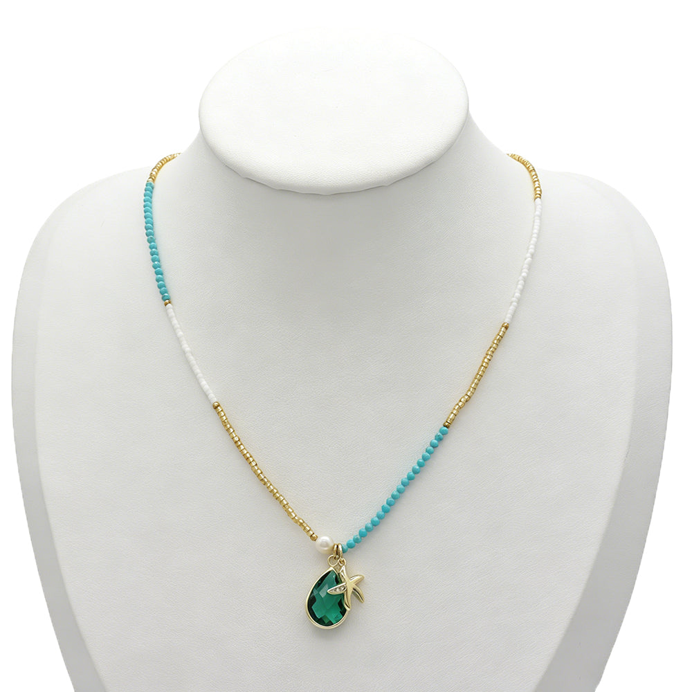 Handmade Customizable Natural Stone Beads Necklace With Miyuki Beads Fresh Water Pearl CZ