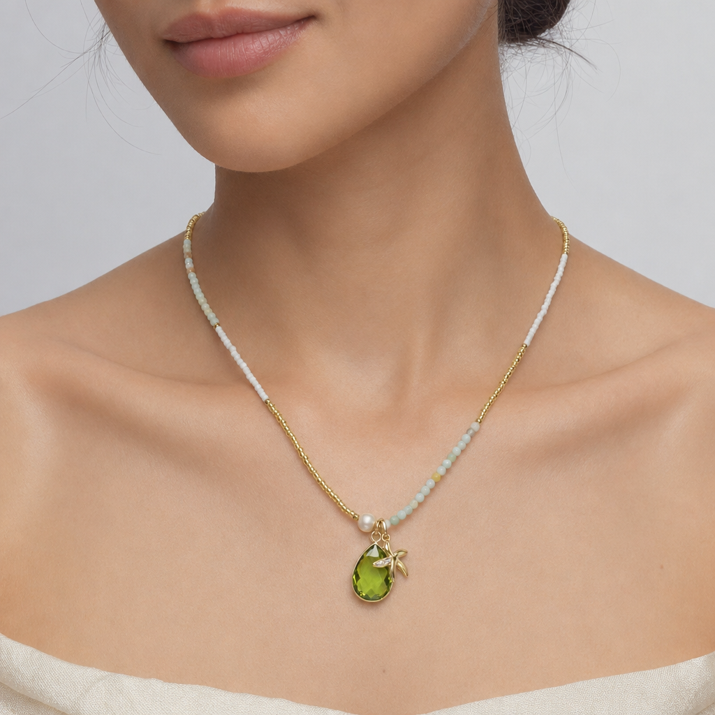 Handmade Customizable Natural Stone Beads Necklace With Miyuki Beads Fresh Water Pearl CZ