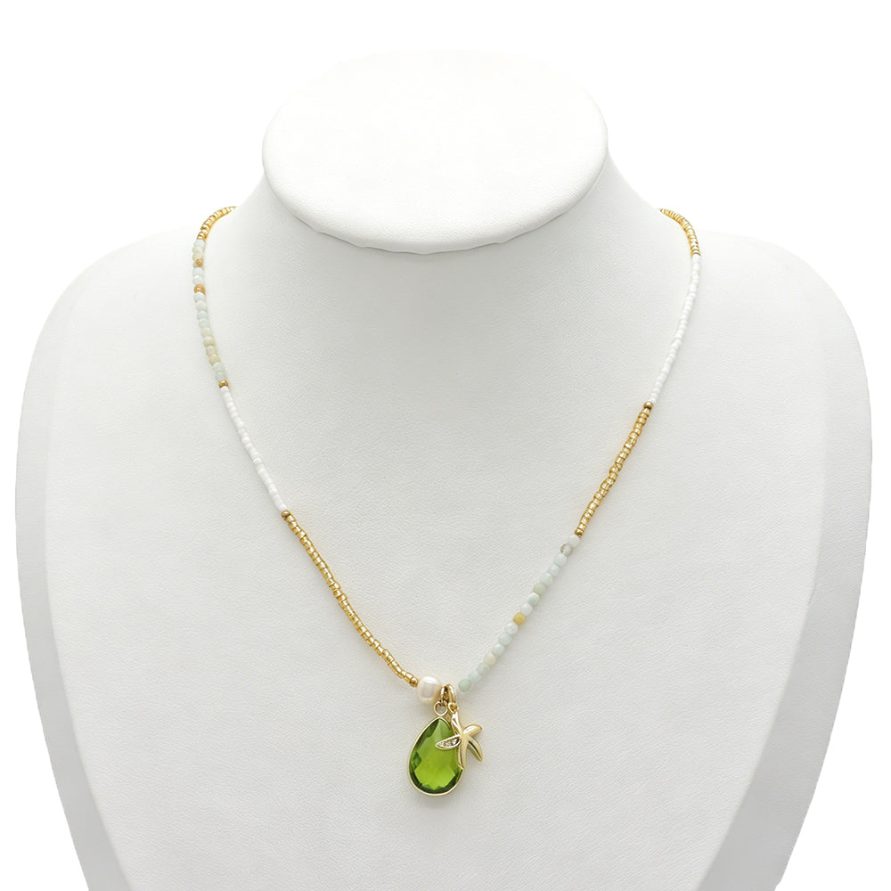 Handmade Customizable Natural Stone Beads Necklace With Miyuki Beads Fresh Water Pearl CZ