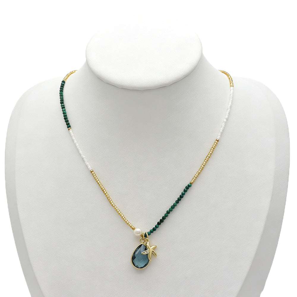 Handmade Customizable Natural Stone Beads Necklace With Miyuki Beads Fresh Water Pearl CZ